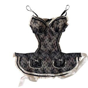 Victoria’s Secret Lingerie Apron Dress – Size 34C Black Lace French Maid Style (